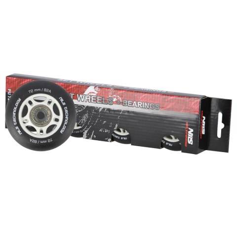 PU 72x24 82A CZARNE MATOWE (4 szt.) + ABEC-9 (8 szt.) ZESTAW NILS EXTREME PU 72x24 82A CZARNE MATOWE (4 szt.) + ABEC-9 (8 szt.) ZESTAW NILS EXTREME