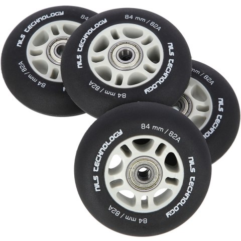 PU 84x24 82A CZARNE MATOWE (4 szt.) + ABEC-9 CHROME (8 szt.) ZESTAW NILS EXTREME PU 84x24 82A CZARNE MATOWE (4 szt.) + ABEC-9 CHROME (8 szt.) ZESTAW NILS EXTREME