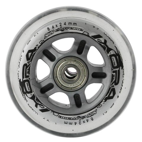 PU 84x24 82A PRZEZROCZYSTE (4 szt.) + ABEC-7 CHROME (8 szt.) ZESTAW NILS EXTREME PU 84x24 82A PRZEZROCZYSTE (4 szt.) + ABEC-7 CHROME (8 szt.) ZESTAW NILS EXTREME