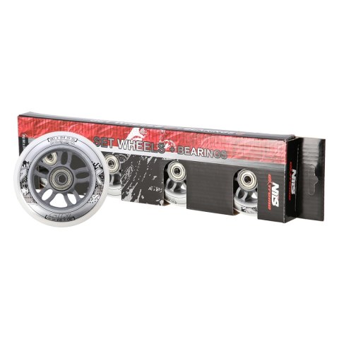 PU 90x24 82A BIAŁE (4 szt.) + ABEC-7 CHROME (8 szt.) ZESTAW NILS EXTREME PU 90x24 82A BIAŁE (4 szt.) + ABEC-7 CHROME (8 szt.) ZESTAW NILS EXTREME