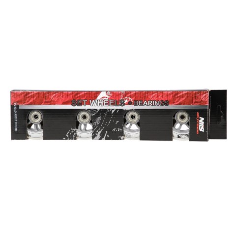 PU 90x24 82A BIAŁE (4 szt.) + ABEC-7 CHROME (8 szt.) ZESTAW NILS EXTREME PU 90x24 82A BIAŁE (4 szt.) + ABEC-7 CHROME (8 szt.) ZESTAW NILS EXTREME