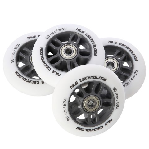 PU 90x24 82A BIAŁE MATOWE (4 szt.) + ABEC-9 CHROME (8 szt.) ZESTAW NILS EXTREME PU 90x24 82A BIAŁE MATOWE (4 szt.) + ABEC-9 CHROME (8 szt.) ZESTAW NILS EXTREME