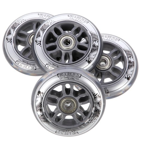 PU 90x24 82A PRZEZROCZYSTE (4 szt.) + ABEC-7 CHROME (8 szt.) ZESTAW NILS EXTREME PU 90x24 82A PRZEZROCZYSTE (4 szt.) + ABEC-7 CHROME (8 szt.) ZESTAW NILS EXTREME