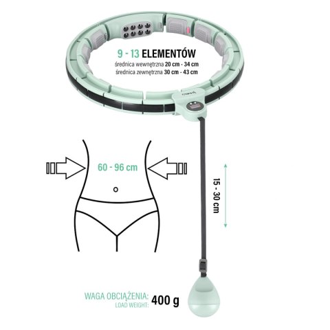 HHM13 HULA HOP GREEN Z MAGNESAMI I OBCIĄŻNIKIEM + LICZNIK HMS HHM13 HULA HOP GREEN Z MAGNESAMI I OBCIĄŻNIKIEM + LICZNIK HMS