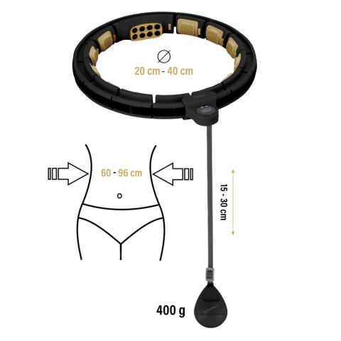 HHM13 NEW HULA HOP BLACK/GOLD Z MAGNESAMI I OBCIĄŻNIKIEM + LICZNIK HMS HHM13 NEW HULA HOP BLACK/GOLD Z MAGNESAMI I OBCIĄŻNIKIEM + LICZNIK HMS
