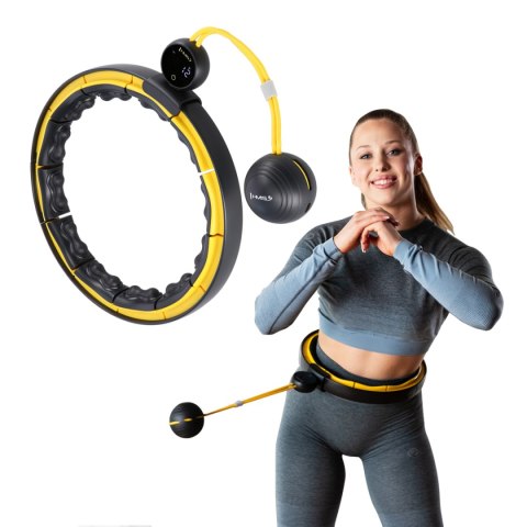 HHM21 HULA HOP BLACK/YELLOW Z MAGNESAMI, WYPUSTKAMI TPE I OBCIĄŻNIKIEM + LICZNIK HMS HHM21 HULA HOP BLACK/YELLOW Z MAGNESAMI, WYPUSTKAMI TPE I OBCIĄŻNIKIEM + LICZNIK HMS