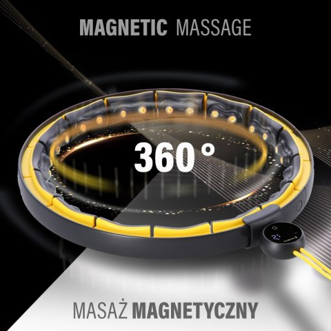 HHM21 HULA HOP BLACK/YELLOW Z MAGNESAMI, WYPUSTKAMI TPE I OBCIĄŻNIKIEM + LICZNIK HMS HHM21 HULA HOP BLACK/YELLOW Z MAGNESAMI, WYPUSTKAMI TPE I OBCIĄŻNIKIEM + LICZNIK HMS