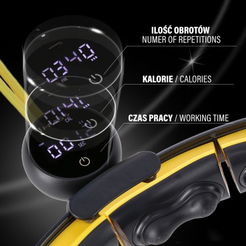 HHM21 HULA HOP BLACK/YELLOW Z MAGNESAMI, WYPUSTKAMI TPE I OBCIĄŻNIKIEM + LICZNIK HMS HHM21 HULA HOP BLACK/YELLOW Z MAGNESAMI, WYPUSTKAMI TPE I OBCIĄŻNIKIEM + LICZNIK HMS