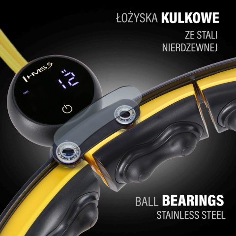 HHM21 HULA HOP BLACK/YELLOW Z MAGNESAMI, WYPUSTKAMI TPE I OBCIĄŻNIKIEM + LICZNIK HMS HHM21 HULA HOP BLACK/YELLOW Z MAGNESAMI, WYPUSTKAMI TPE I OBCIĄŻNIKIEM + LICZNIK HMS