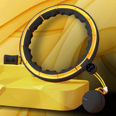 HHM21 HULA HOP BLACK/YELLOW Z MAGNESAMI, WYPUSTKAMI TPE I OBCIĄŻNIKIEM + LICZNIK HMS HHM21 HULA HOP BLACK/YELLOW Z MAGNESAMI, WYPUSTKAMI TPE I OBCIĄŻNIKIEM + LICZNIK HMS