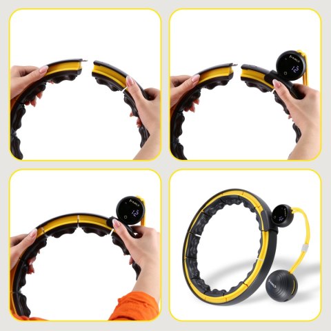 HHM21 HULA HOP BLACK/YELLOW Z MAGNESAMI, WYPUSTKAMI TPE I OBCIĄŻNIKIEM + LICZNIK HMS HHM21 HULA HOP BLACK/YELLOW Z MAGNESAMI, WYPUSTKAMI TPE I OBCIĄŻNIKIEM + LICZNIK HMS