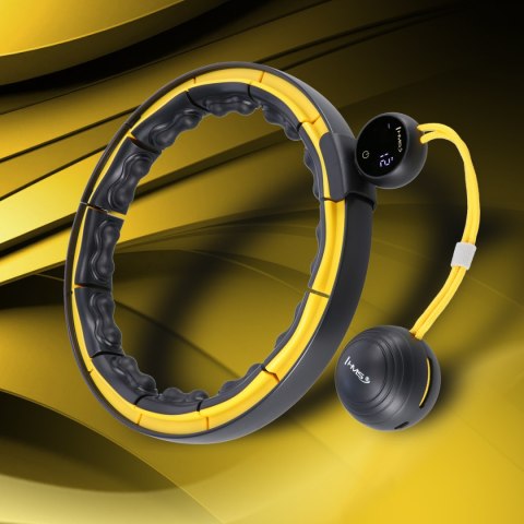 HHM21 HULA HOP BLACK/YELLOW Z MAGNESAMI, WYPUSTKAMI TPE I OBCIĄŻNIKIEM + LICZNIK HMS HHM21 HULA HOP BLACK/YELLOW Z MAGNESAMI, WYPUSTKAMI TPE I OBCIĄŻNIKIEM + LICZNIK HMS