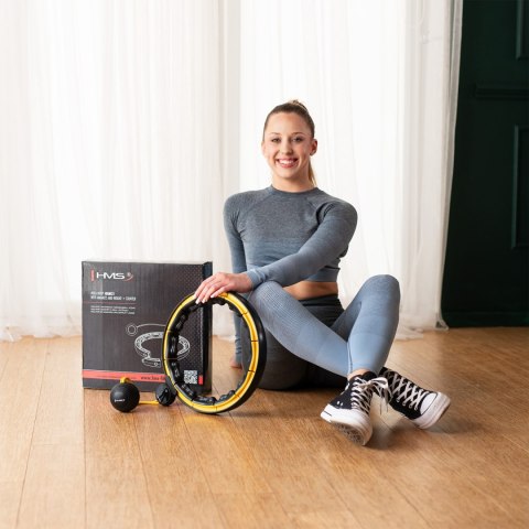 HHM21 HULA HOP BLACK/YELLOW Z MAGNESAMI, WYPUSTKAMI TPE I OBCIĄŻNIKIEM + LICZNIK HMS HHM21 HULA HOP BLACK/YELLOW Z MAGNESAMI, WYPUSTKAMI TPE I OBCIĄŻNIKIEM + LICZNIK HMS