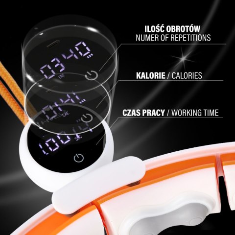 HHM21 HULA HOP WHITE/ORANGE Z MAGNESAMI, WYPUSTKAMI TPE I OBCIĄŻNIKIEM + LICZNIK HMS HHM21 HULA HOP WHITE/ORANGE Z MAGNESAMI, WYPUSTKAMI TPE I OBCIĄŻNIKIEM + LICZNIK HMS