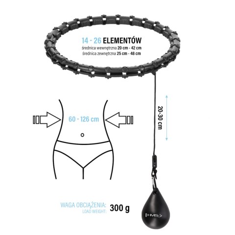 HHW11 PLUS SIZE HULA HOP BLACK Z WYPUSTKAMI I OBCIĄŻNIKIEM HMS HHW11 PLUS SIZE HULA HOP BLACK Z WYPUSTKAMI I OBCIĄŻNIKIEM HMS