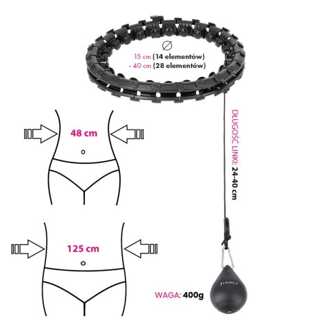 HHW12 PLUS SIZE HULA HOP BLACK Z WYPUSTKAMI I OBCIĄŻNIKIEM HMS HHW12 PLUS SIZE HULA HOP BLACK Z WYPUSTKAMI I OBCIĄŻNIKIEM HMS