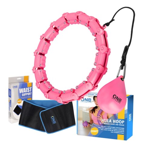 ZESTAW HULA HOP OHA02 PINK Z WYPUSTKAMI I OBCIĄŻNIKIEM ONE FITNESS + PAS BR160 ZESTAW HULA HOP OHA02 PINK Z WYPUSTKAMI I OBCIĄŻNIKIEM ONE FITNESS + PAS BR160
