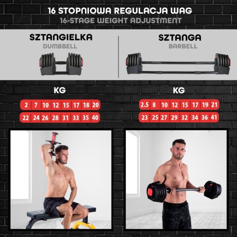 SGR40 PRO SET 2W1 ZESTAW REGULOWANYCH SZTANGIELEK 43,5 KG HMS SGR40 PRO SET 2W1 ZESTAW REGULOWANYCH SZTANGIELEK 43,5 KG HMS