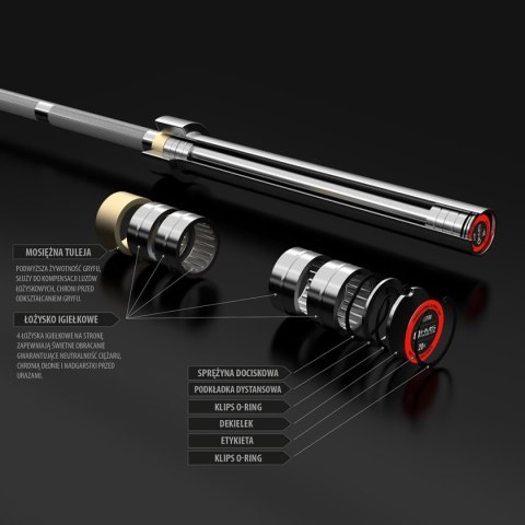GO700 + ZACISK ZG1000 RED GRYF OLIMPIJSKI 20KG 2200MM HMS PREMIUM GO700 + ZACISK ZG1000 RED GRYF OLIMPIJSKI 20KG 2200MM HMS PREMIUM