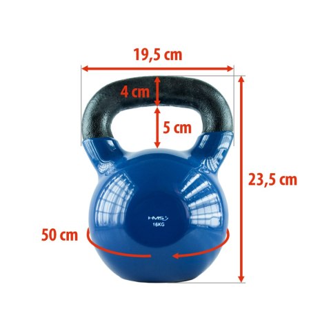 KNV16 BLUE KETTLEBELL ŻELIWNY POKRYTY WINYLEM HMS KNV16 BLUE KETTLEBELL ŻELIWNY POKRYTY WINYLEM HMS