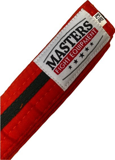 Pas do kimona MASTERS 280 cm pomarańczowy z zieloną lamówką NEW Pas do kimona MASTERS 280 cm pomarańczowy z zieloną lamówką NEW