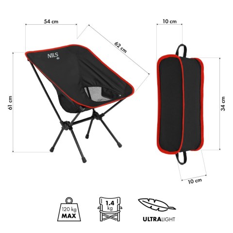 NC3320 KRZESŁO SKŁADANE ULTRALIGHT CZARNE NILS CAMP             