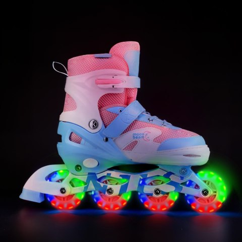 NA0189 ZESTAW LED ŁYŻWOROLKI OCHRANIACZE MOONBEAM BIAŁE ROZM. S(31-34) NILS EXTREME