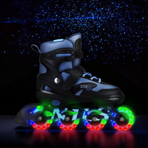 NA0189 ZESTAW LED ŁYŻWOROLKI OCHRANIACZE MOONBEAM NIEBIESKIE ROZM. S(31-34) NILS EXTREME