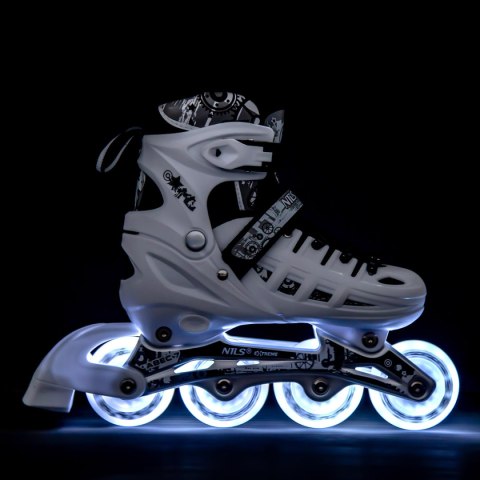 NH10905 4w1 BIAŁE LED ROZM. L(39-42) ŁYŻWOROLKI Z WYM. PŁOZĄ HOKEJOWĄ NILS EXTREME