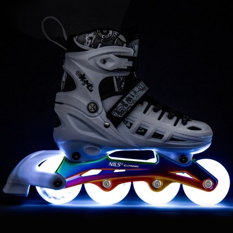 NH10905 4w1 ŁYŻWOROLKI LED BIAŁE Z WYM. PŁOZĄ HOKEJOWĄ RAINBOW ROZM. M(35-38) NILS EXTREME