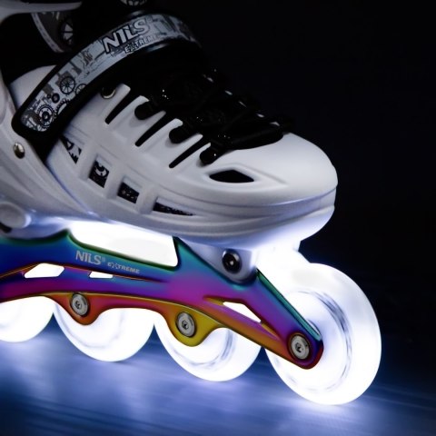NH10905 4w1 ŁYŻWOROLKI LED BIAŁE Z WYM. PŁOZĄ HOKEJOWĄ RAINBOW ROZM. S(31-34) NILS EXTREME