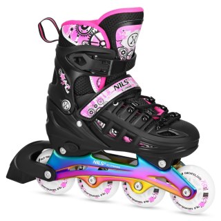 NH10905 4w1 ŁYŻWOROLKI LED RÓŻOWE Z WYM. PŁOZĄ HOKEJOWĄ RAINBOW ROZM. L(39-42) NILS EXTREME