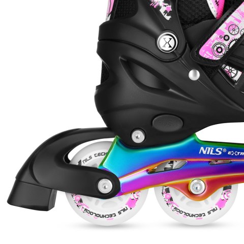 NH10905 4w1 ŁYŻWOROLKI LED RÓŻOWE Z WYM. PŁOZĄ HOKEJOWĄ RAINBOW ROZM. S(31-34) NILS EXTREME