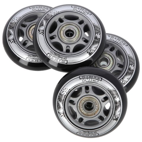 PU 70x24 82A CZARNE (4 szt.) + ABEC-9 (8 szt.) ZESTAW NILS EXTREME