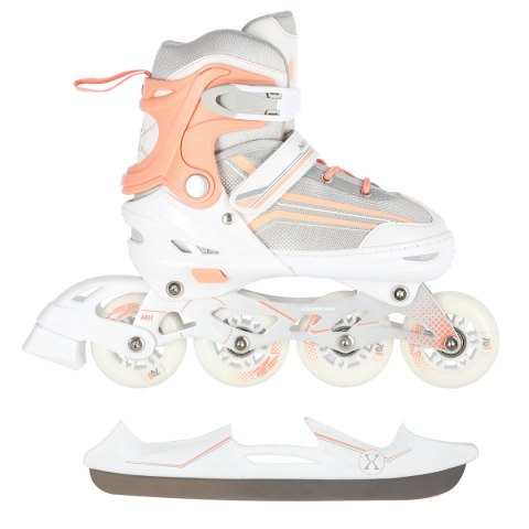 NH18190 2w1 BIAŁO-RÓŻOWY ROZM.M(34-38) ŁYŻWOROLKI Z WYM. PŁ. HOKEJOWĄ NILS EXTREME