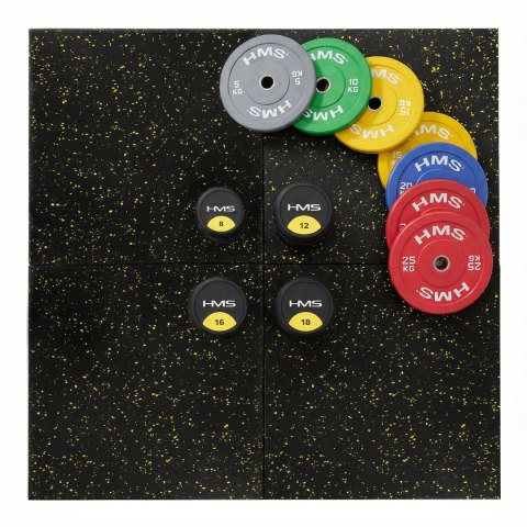 POS35 PODŁOGA GUMOWA POD SPRZĘT FITNESS Z WYPUSTKAMI BLACK/YELLOW II GATUNEK