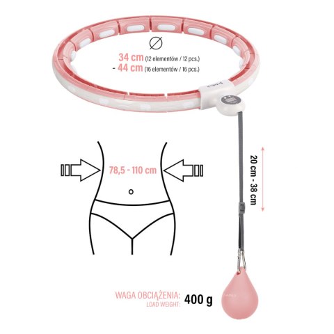 ZESTAW HULA HOP MAGNETYCZNY PINK HHM15 Z LICZNIKIEM HMS + PAS BR163 BLACK PLUS SIZE