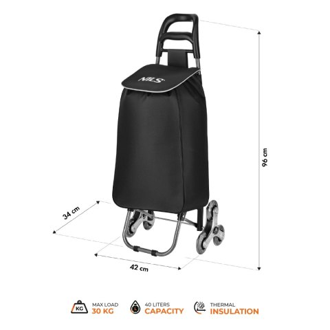NC17206 WÓZEK NA ZAKUPY Z TRZEMA KÓŁKAMI 40L CZARNY NILS