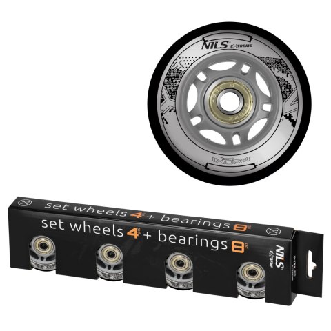 PU 84x24 82A CZARNE (4 szt.) + ABEC-9 CHROME (8 szt.) ZESTAW NILS EXTREME