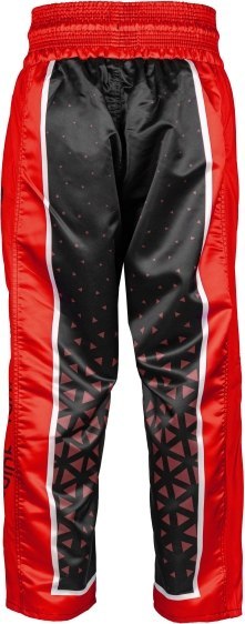Długie spodnie do kickboxingu MASTERS "COMBAT JUNIOR" czarno-czerwone (WAKO APPROVED)