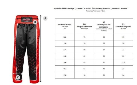 Długie spodnie do kickboxingu MASTERS "COMBAT JUNIOR" czarno-czerwone (WAKO APPROVED)