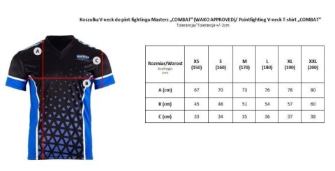 Koszulka V-neck do point-fightingu MASTERS "COMBAT" czarno-niebieska (WAKO APPROVED)