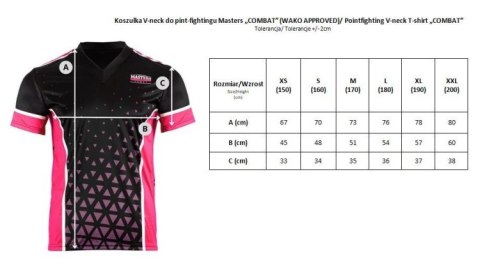 Koszulka V-neck do point-fightingu MASTERS "COMBAT" czarno-różowa (WAKO APPROVED)