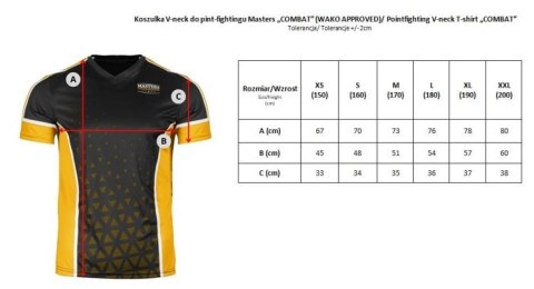 Koszulka V-neck do point-fightingu MASTERS "COMBAT" czarno-złota (WAKO APPROVED)