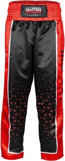 Długie spodnie do kickboxingu MASTERS "COMBAT JUNIOR" czarno-czerwone (WAKO APPROVED)